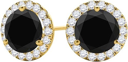 Black Diamond Studs Earrings For Women 2.75 Carat Natural Round Black Diamond With Natural Round White Diamond Studs Push Back Earrings For Ladies In 10K Solid Rose White Yellow Gold Best Jewelry Gift For Her By Aone Jewelry