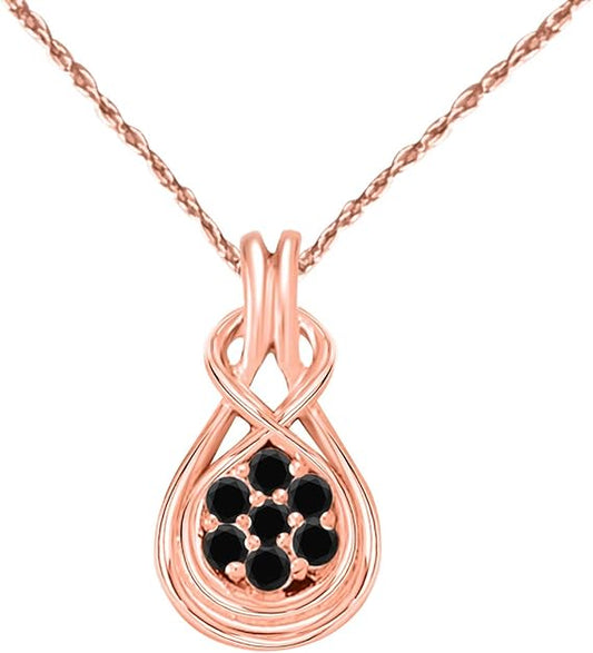 1.0 Carat Natural Black Diamond Flower Design With Infinite Knot Style Pendant Necklace For Woman Crafted In 10k Rose White And Yellow Gold With 18" Gold Plated Over 925 Sterling Silver Box Chain