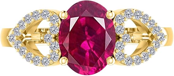 AoneJewelry 1.40 Carat Ruby & Heart Shape Diamond Gemstone Ring In 14K Yellow Gold, Best Valentinesday Gift