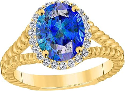 Oval-Shape Created Tanzanite 2.00 Ct. Gemstone Diamond Ring In Solid Gold, Best Valentinesday Gift