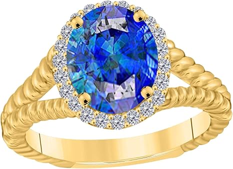 Oval-Shape Created Tanzanite 2.00 Ct. Gemstone Diamond Ring In Solid Gold, Best Valentinesday Gift