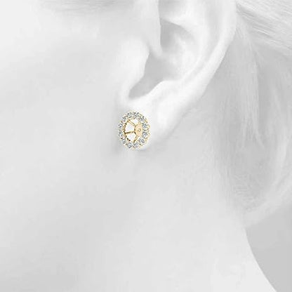 Diamond Earring Removable Jacket Stud For Women 0.75 Carat Lab Created Brilliant Round 24 Stone Side Round Diamonds Stud Without Center Stone In 14K Solid Rose White Yellow Gold By Aone Jewelry