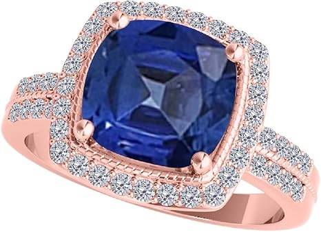 2.50 Carat Cushion Cut Gemstone And Diamond Ring In 10K Solid Gold, Best Valentinesday Gift