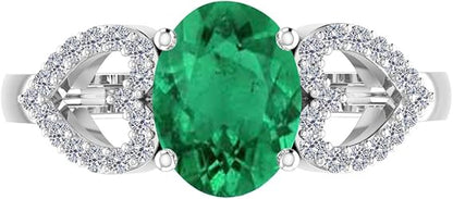 AoneJewelry 1.40 Carat Diamond & Oval Shape Emerald Gemstone Ring In 14K Solid White Gold, Best Valentinesday Gift