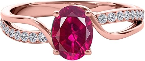 10K Oval Shape Created Ruby Diamond Ring In Rose, White & Yellow Gold, Best Valentinesday Gift