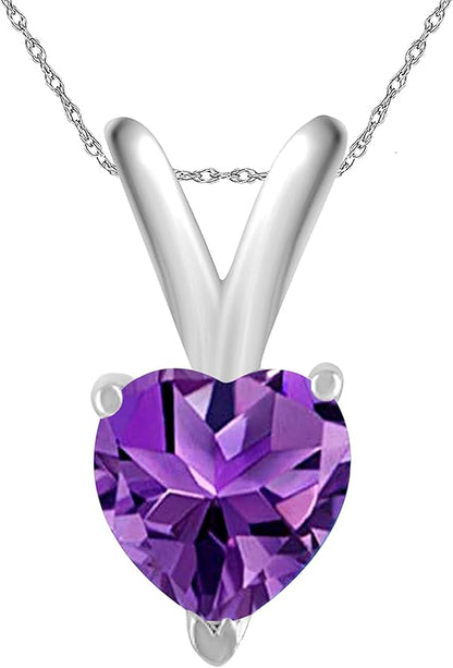 Pendant Necklace for Women | 14k White Gold 0.45 Carat 1 Stone Heart Shape Prong Setting 18" Silver Box Chain Necklace Wedding Jewelry Collection