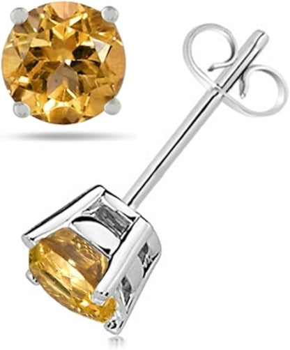 Round Citrine Earrings in Sterling Silver (5mm)