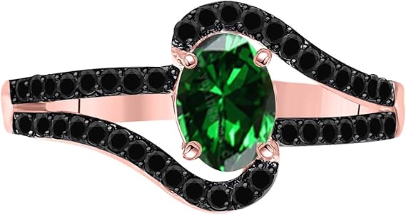 Aonejewelry 1.45 Ct. Created Emerald Gemstone & Black Diamond Ring In 10K Rose, White & Yellow Gold, Best Valentinesday Gift