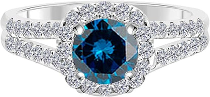 AoneJewelry Aone Jewelry 1.25 Carat Round Shape Blue And White Diamond Halo Style Engagement/Wedding Ring (size 5-9) In 14k Rose, White, Yellow Gold, Best Valentinesday Gift