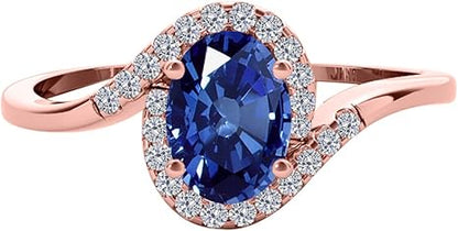 1.00 Carat Sapphire & Diamond Ring In Solid Rose, White & Yellow Gold 10K, Best Valentinesday Gift