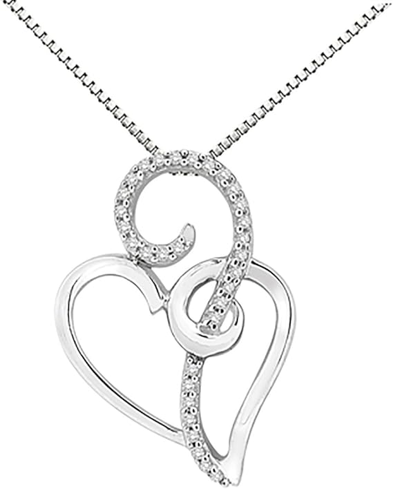 1/10Ct White Diamond Heart Pendant in Sterling Silver