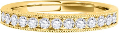 AoneJewelry 3/8 Carat Diamond Milgrained Wedding Band In 10K Yellow Gold, Best Valentinesday Gift