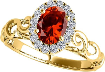 1.35 Carat Oval Shape Garnet And Diamond Ring In 10K Solid Rose, White & Yellow Gold, Best Valentinesday Gift