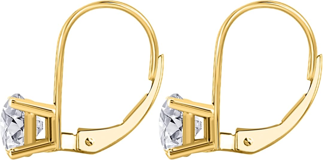 0.40 Carat Brilliant Cut White Diamonds Leverback Earring In14K Yellow Gold for Women All Occasions