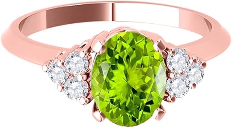 1.55 Carat 10K Rose Gold Peridot & White Diamond Gemstone/Seven Stone Ring, Best Valentinesday Gift