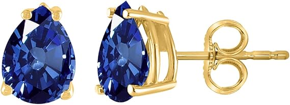 AoneJewelryPear Sapphire Earrings for Women in 14k Yellow Gold (6x4 mm) Prong-Setting Gemstone Wedding Jewelry Collection