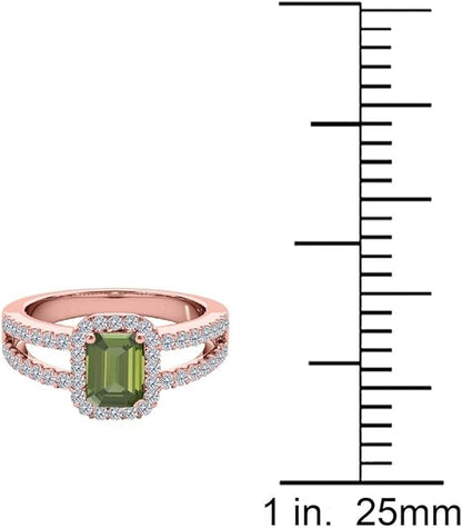 10K Rose Gold Halo Style Diamond Ring for Women With 2.00 Cttw Natural Green Amethyst And Diamonds, Best Valentinesday Gift