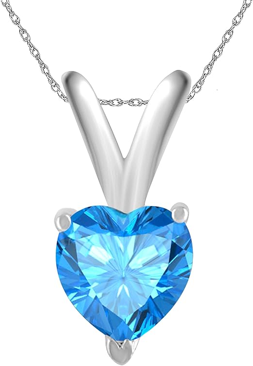 Pendant Necklace for Women | 14k White Gold 0.45 Carat 1 Stone Heart Shape Prong Setting 18" Silver Box Chain Necklace Wedding Jewelry Collection