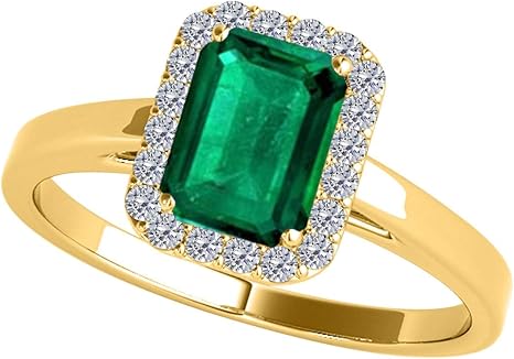 10k Solid Yellow Gold Cathederal Style Ring (size 5-9) With 0.65 Cttw Emerald Cut Emerald And Natural Diamonds (I-J, I1-I2), Best Valentinesday Gift