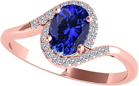 10K Rose, White & Yellow Gold 1.00 Carat Tanzanite Diamond Ring, Best Valentinesday Gift