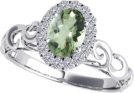 10K Solid Rose, White & Yellow Gold Green Amethsyt Diamond Ring, Best Valentinesday Gift