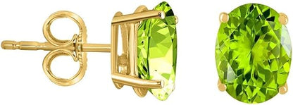 AoneJewelryOval Peridot Earrings for Women in 14k Yellow Gold (6x4 mm) Prong-Setting Gemstone Wedding Jewelry Collection