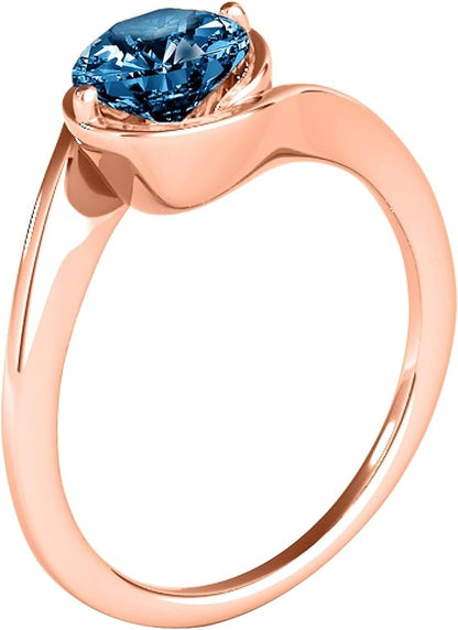 Diamond Engagement Ring For Women 1 Carat Round Cut Blue Diamond Prong Setting 1 Stone Engagement Aniversary Ring In 18K Solid Rose Gold By AoneJewelry Collection