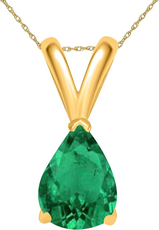 AoneJewelry Emerald Pendant Necklace for Women | 14k Yellow Gold 0.70 Carat 1 Stone Round Cut Prong Setting 18" Silver Box Chain Necklace Wedding Jewelry Collection