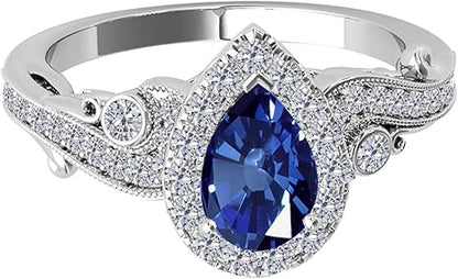 10K Sapphire And Diamond Ring In 1.00 Carat Solid White & Yellow Gold, Best Valentinesday Gift