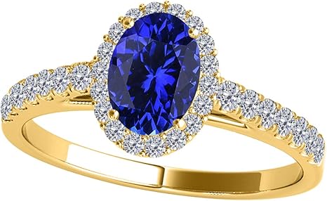 10k Yellow Gold Gemstone And Diamond Ring With 0.65 Cttw (I-J, I1-I2) Oval Shape Tanzanite And Natural Diamonds, Best Valentinesday Gift