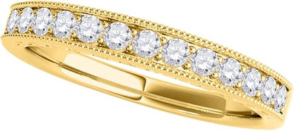 AoneJewelry 3/8 Carat Diamond Milgrained Wedding Band In 10K Yellow Gold, Best Valentinesday Gift