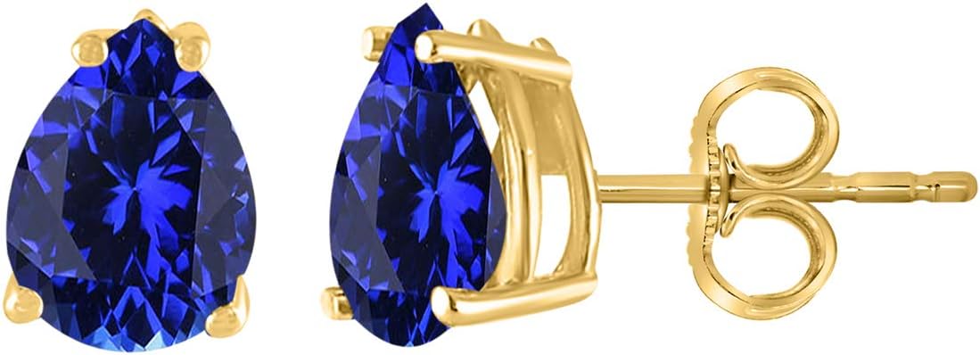 AoneJewelryPear Tanzanite Earrings for Women in 14k Yellow Gold (6x4 mm) Prong-Setting Gemstone Wedding Jewelry Collection