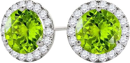 Gemstone Diamond Studs Earrings For Women 1.95 Carat 6MM Natural Round Peridot With Natural Round Diamond Studs Push Back Earrings For Ladies In 10K Solid Rose White Yellow Gold Best Jewelry Gift For Her By Aone Jewelry