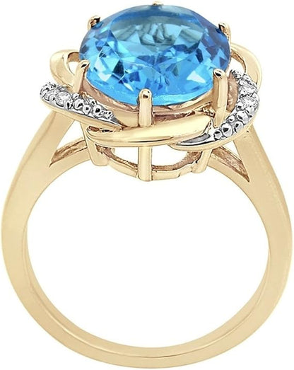 AoneJewelry Blue Topaz and Diamond Flower Ring in 10K Gold