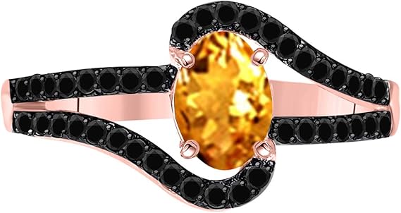 Aonejewelry 1.45 Ct. Citrine Gemstone & Black Diamond Ring In 10K Rose, White & Yellow Gold, Best Valentinesday Gift