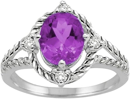 AoneJewelry Amethyst and Diamond Ring in 10K Gold