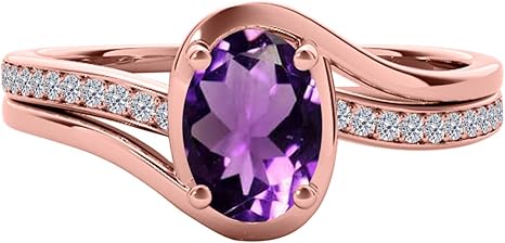 1.40 Carat Amethyst And Diamond Ring In 10K Solid Rose, White & Yellow Gold, Best Valentinesday Gift