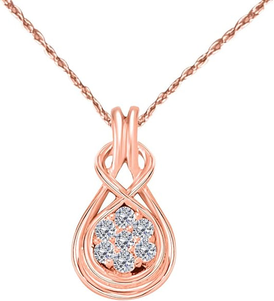 0.25 Carat Natural White Diamond Flower Design With Infinite Knot Style Pendant Necklace For Woman Crafted In 10k Rose White And Yellow Gold With 18" Gold Plated Over 925 Sterling Silver Box Chain