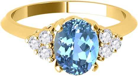 1.55 Carat Blue Topaz & Diamond 10K Yellow Gold Gemstone Ring For Women's, Best Valentinesday Gift