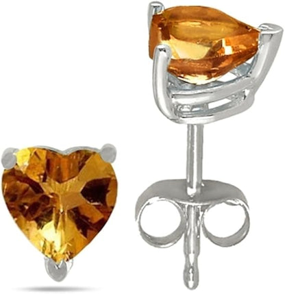 Heart Citrine Earrings in Sterling Silver (5mm)