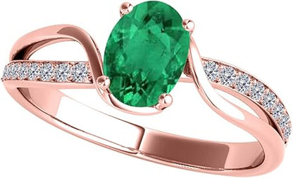 1.00 Carat Oval Shape Emerald And Diamond Ring In 10K Rose, White & Yellow Gold, Best Valentinesday Gift