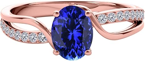 1.00 Carat Tanzanite & Diamond Ring Rose, Yellow White Gold In 10K, Best Valentinesday Gift