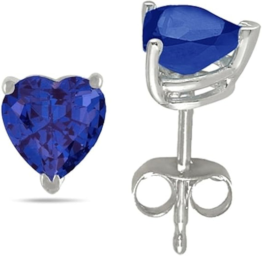 Lab Created Heart Shape Sapphire Earrings in Sterling Silver (5mm)