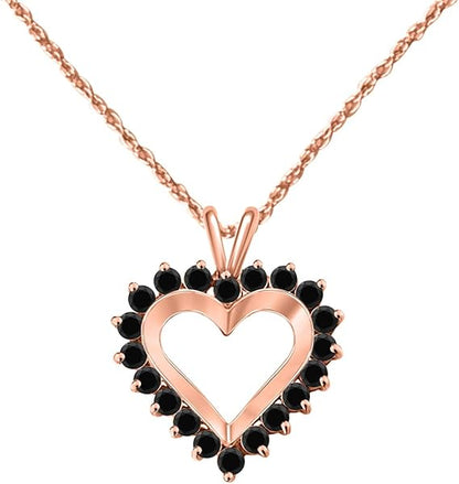 AoneJewelry Heart-Shaped Black Pendant 0.75 Carat Diamond in 10k Rose, White & Yellow Gold., Best Valentinesday Gift