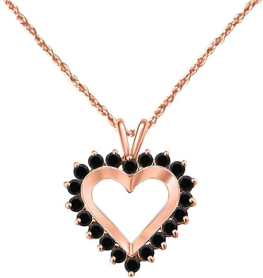 AoneJewelry Heart-Shaped Black Pendant 0.75 Carat Diamond in 10k Rose, White & Yellow Gold., Best Valentinesday Gift