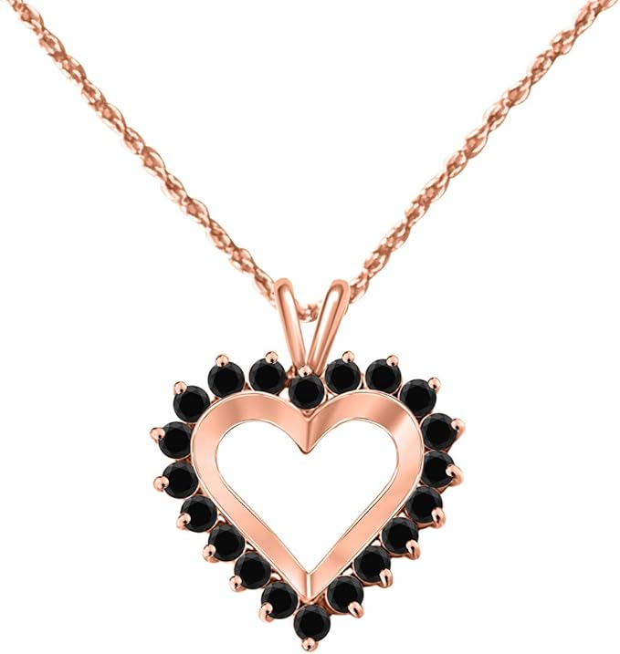 1 Carat Heart-Shaped Black Diamond Pendant in 10k Rose, White & Yellow Gold, Best Valentinesday Gift