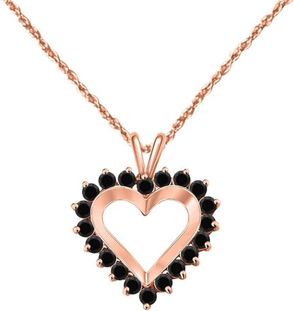 1 Carat Heart-Shaped Black Diamond Pendant in 10k Rose, White & Yellow Gold, Best Valentinesday Gift