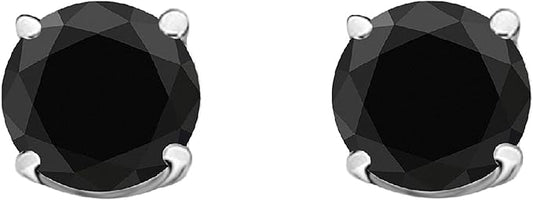 AoneJewelry0.20 CaratsW Round Black Diamond Solitaire Stud Earrings for Women In 14K White Gold Prong-Setting Gemstone Wedding Jewelry Collection