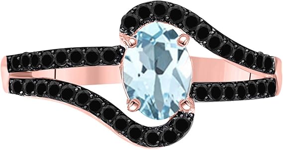 Aonejewelry 1.45 Ct. Natural Aquamarine Black Diamond Ring crafted in 10k Rose, White & Yellow Gold, Best Valentinesday Gift