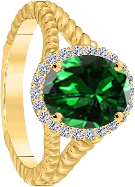 2.00 Carat Oval Shape Emerald Diamond Ring In 10K Solid Rose, White & Yellow Gold, Best Valentinesday Gift